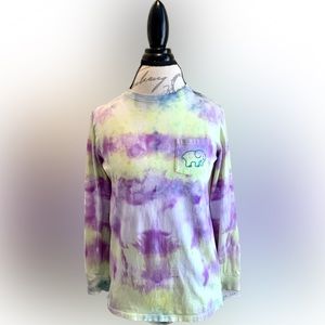 Upcycled, ice dyed Ivory Ella long-sleeve tee, men’s size S, 100% cotton.